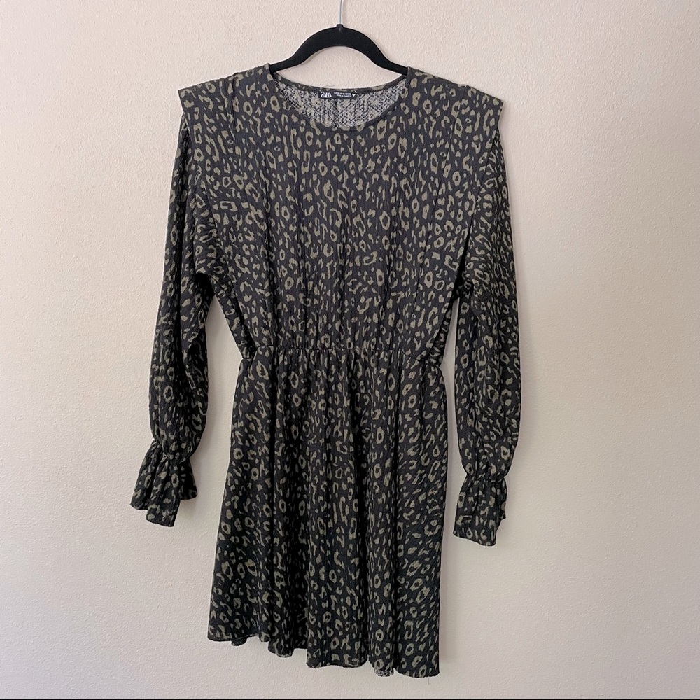 Zara Green Cheetah Print Dress Size Small